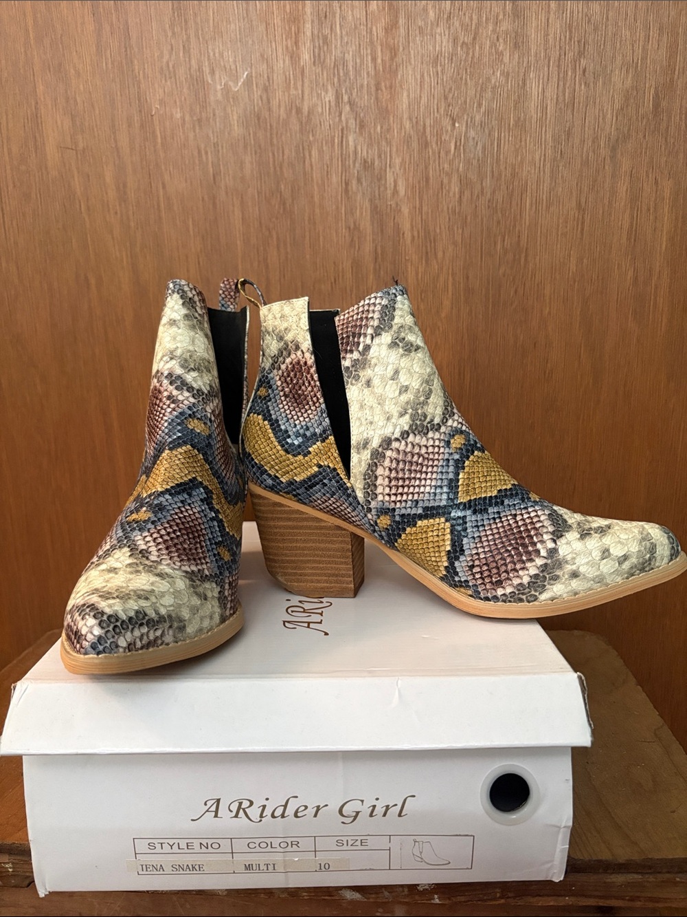 ARider Girl Multi-Color Snake-Print Ankle Booties